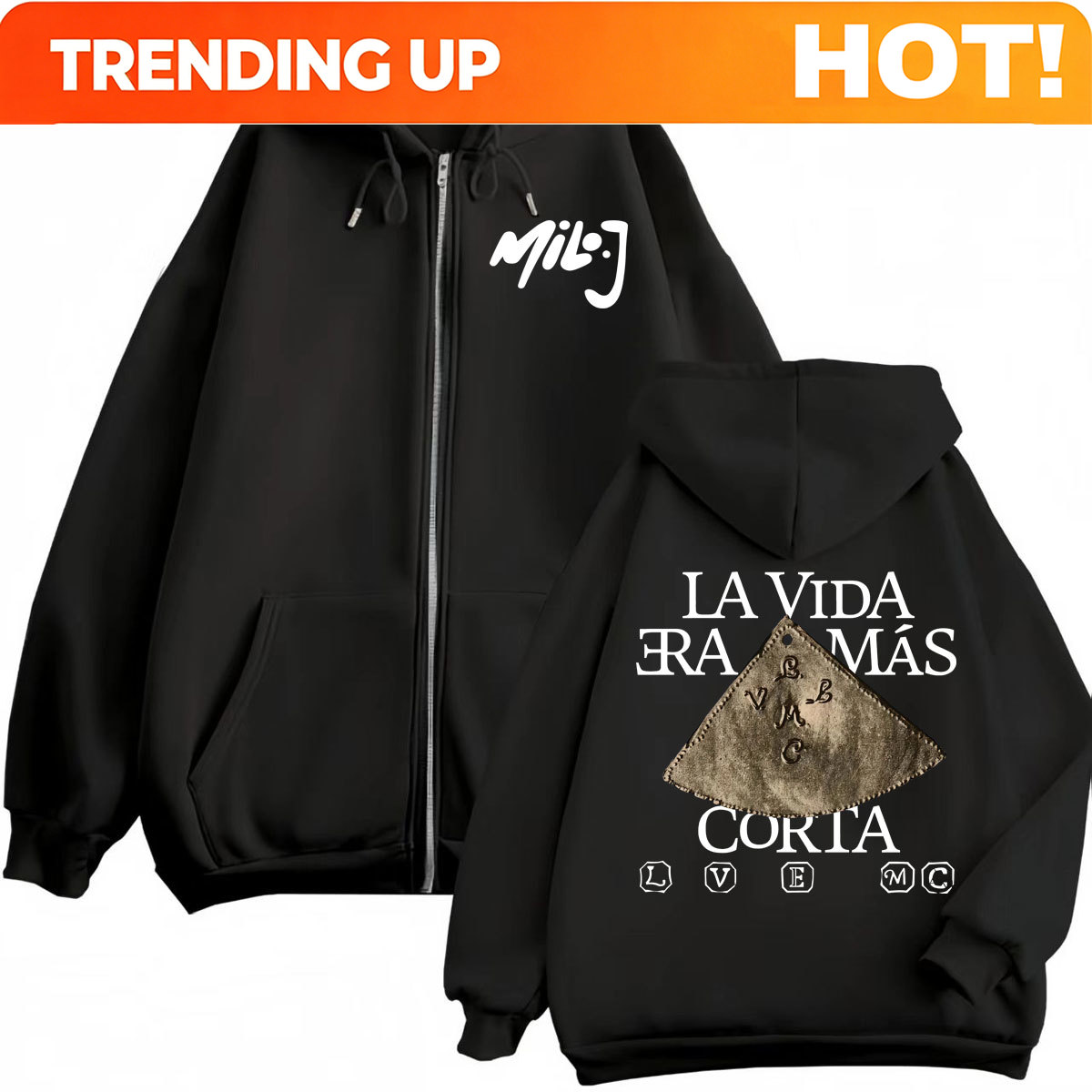 Mens Fashion Zip Up Hoodies - Felpa con Cappuccio Personalizzata Rapper Milo